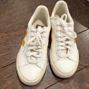 VEJA White Sneakers with Yellow Accents